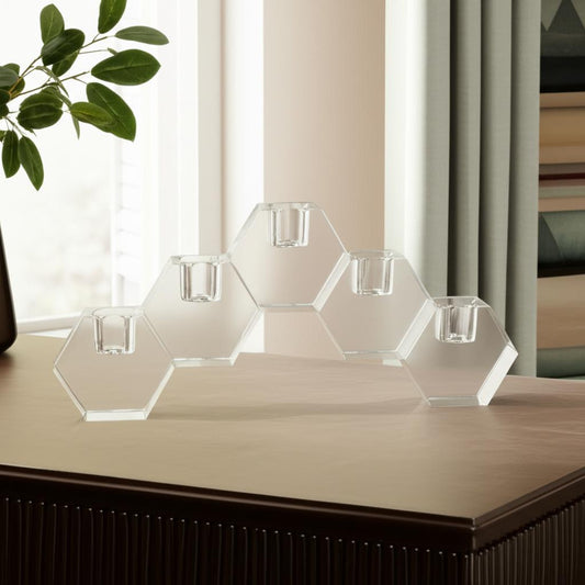 5" Clear Crystal Geometric Tabletop Candelabra Candle Holder - Loft&Timber