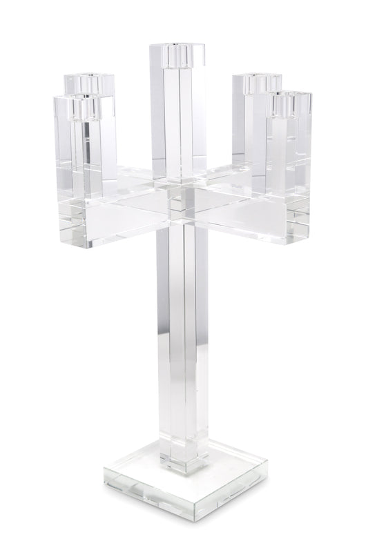 20" Clear Faceted Crystal Tabletop Candelabra Candle Holder - Loft&Timber