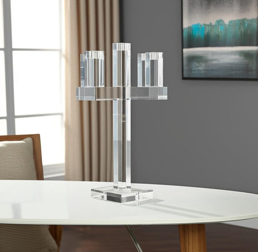 20" Clear Faceted Crystal Tabletop Candelabra Candle Holder - Loft&Timber