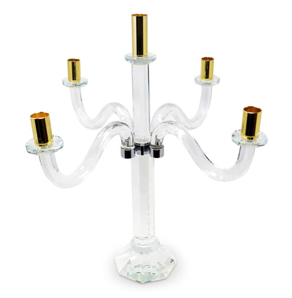 20" Clear Silver And Gold Crystal Tabletop Candelabra Candle Holder - Loft&Timber
