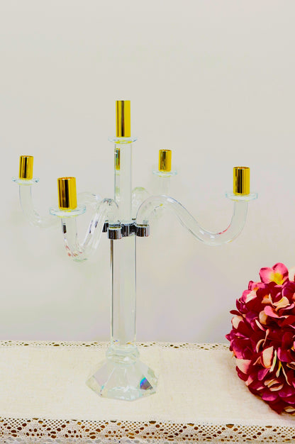 20" Clear Silver And Gold Crystal Tabletop Candelabra Candle Holder - Loft&Timber