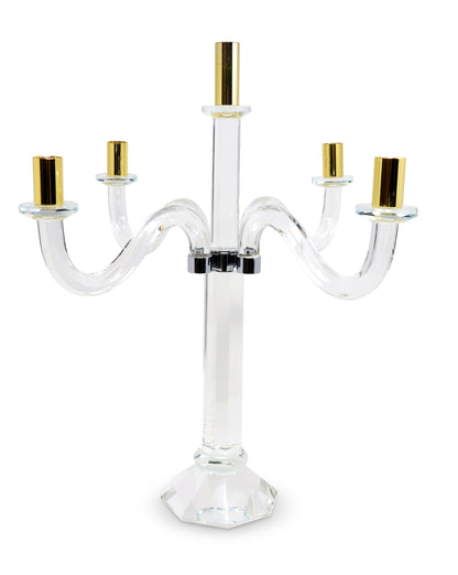20" Clear Silver And Gold Crystal Tabletop Candelabra Candle Holder - Loft&Timber