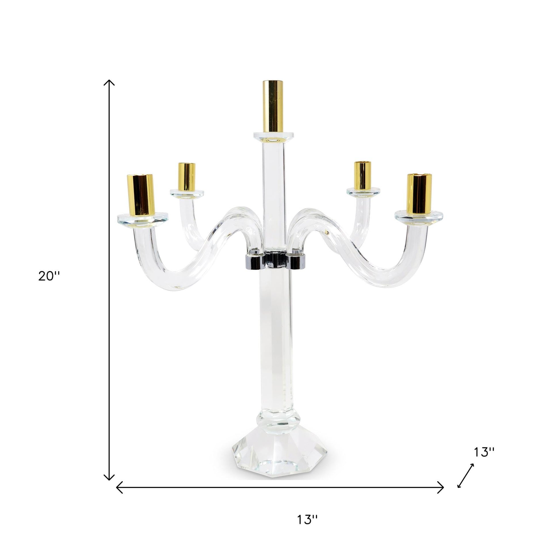20" Clear Silver And Gold Crystal Tabletop Candelabra Candle Holder - Loft&Timber