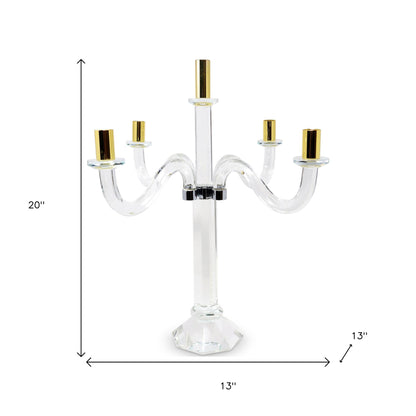 20" Clear Silver And Gold Crystal Tabletop Candelabra Candle Holder - Loft&Timber