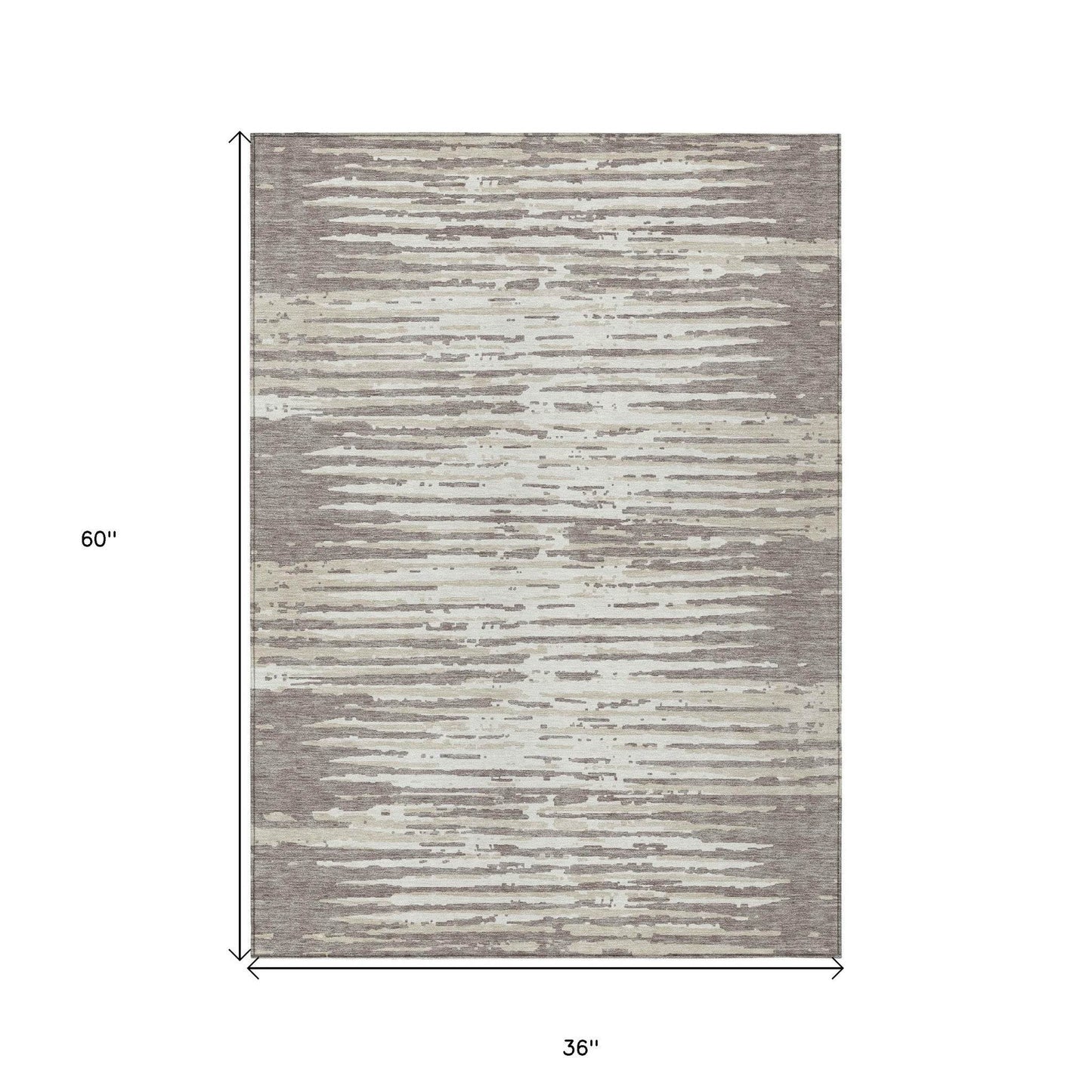 3' X 5' Taupe And Ivory Striped Washable Indoor Outdoor Area Rug - Loft&Timber