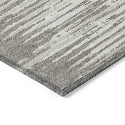 3' X 5' Taupe And Ivory Striped Washable Indoor Outdoor Area Rug - Loft&Timber