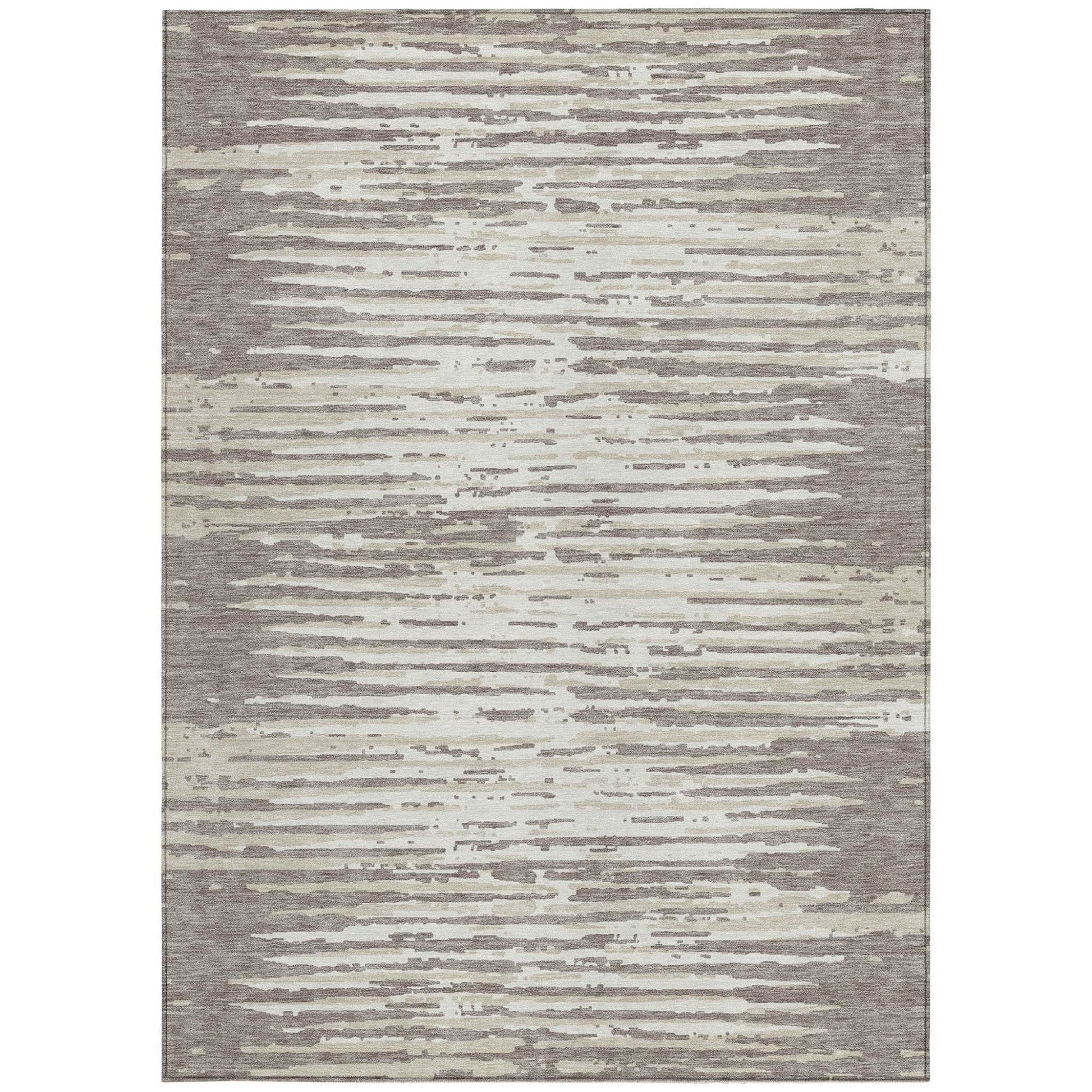3' X 5' Taupe And Ivory Striped Washable Indoor Outdoor Area Rug - Loft&Timber