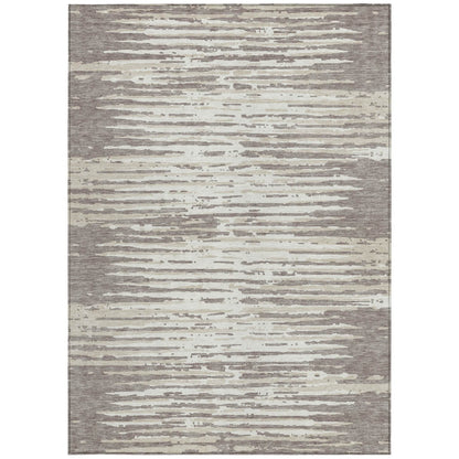 3' X 5' Taupe And Ivory Striped Washable Indoor Outdoor Area Rug - Loft&Timber