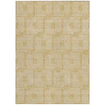 3' X 5' Gold And Ivory Geometric Washable Indoor Outdoor Area Rug - Loft&Timber