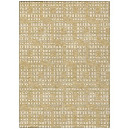 3' X 5' Gold And Ivory Geometric Washable Indoor Outdoor Area Rug - Loft&Timber