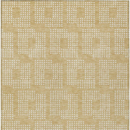 3' X 5' Gold And Ivory Geometric Washable Indoor Outdoor Area Rug - Loft&Timber