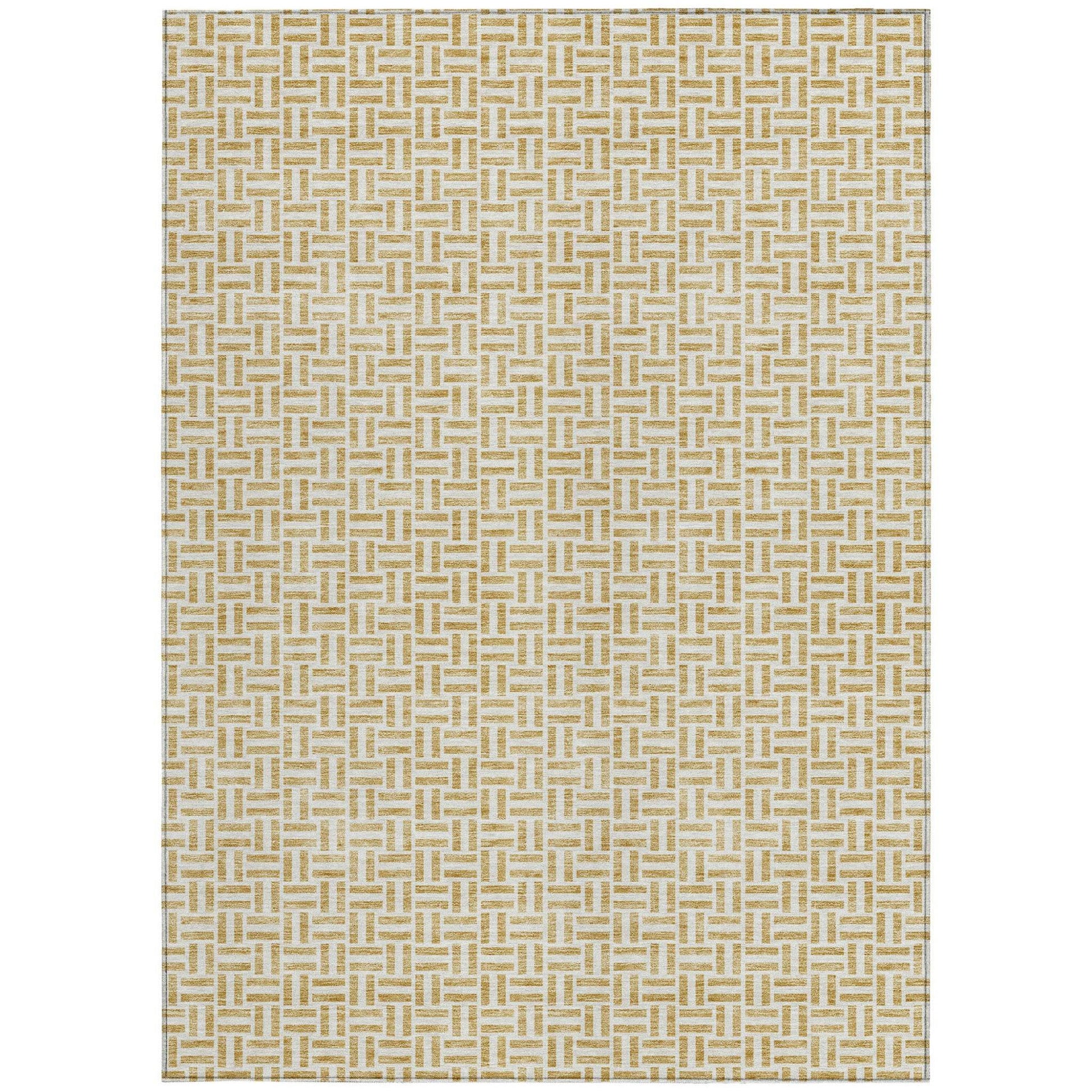 9' X 12' Gold And Ivory Geometric Washable Indoor Outdoor Area Rug - Loft&Timber