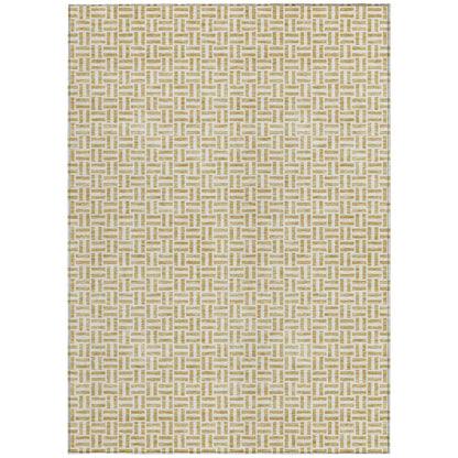 9' X 12' Gold And Ivory Geometric Washable Indoor Outdoor Area Rug - Loft&Timber