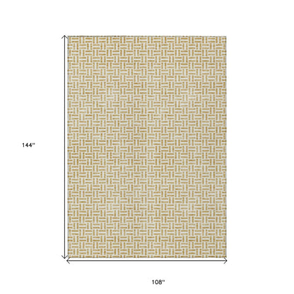 9' X 12' Gold And Ivory Geometric Washable Indoor Outdoor Area Rug - Loft&Timber