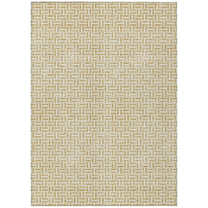9' X 12' Gold And Ivory Geometric Washable Indoor Outdoor Area Rug - Loft&Timber