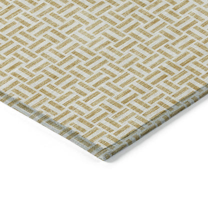9' X 12' Gold And Ivory Geometric Washable Indoor Outdoor Area Rug - Loft&Timber