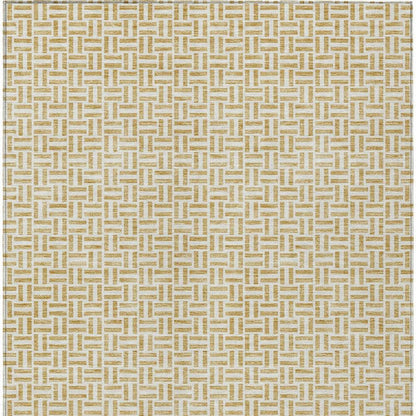 9' X 12' Gold And Ivory Geometric Washable Indoor Outdoor Area Rug - Loft&Timber