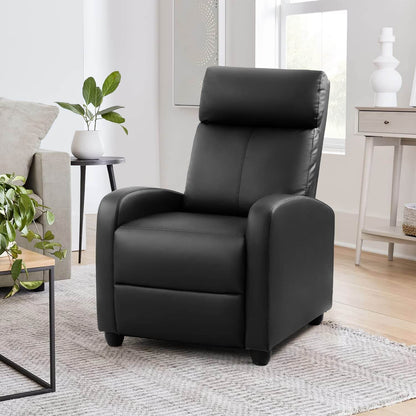 Black PU Leather Recliner Sofa with Thick Cushion - Loft&Timber