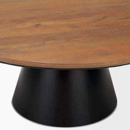 40" Brown and Black Solid Wood and Iron Round Pedestal Coffee Table - Loft&Timber