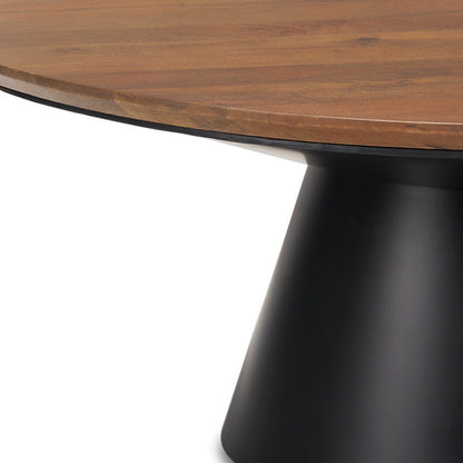40" Brown and Black Solid Wood and Iron Round Pedestal Coffee Table - Loft&Timber