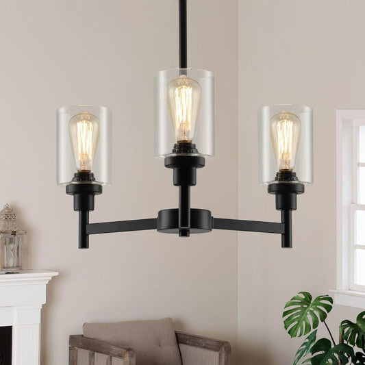 3 Lights Black Chandeliers for Dining Room Light Fixture over Table, Entryway Chandelier for Foyer, Hallway Light Fixtures with Glass Shade for Dinning Room Kitchen Island Foyer Hallway - Loft&Timber