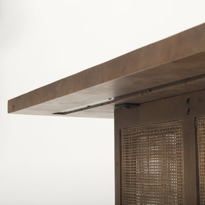 42" Brown and Natural Solid Wood and Wicker Square Double Pedestal Coffee Table - Loft&Timber