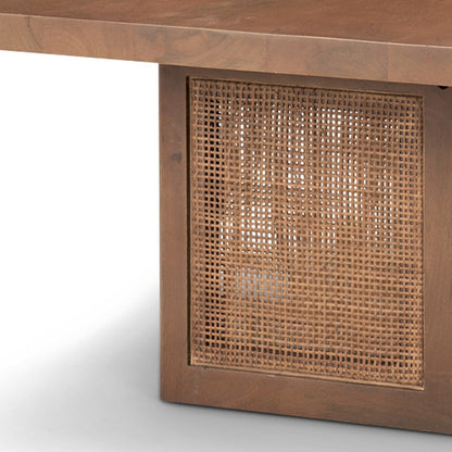 42" Brown and Natural Solid Wood and Wicker Square Double Pedestal Coffee Table - Loft&Timber