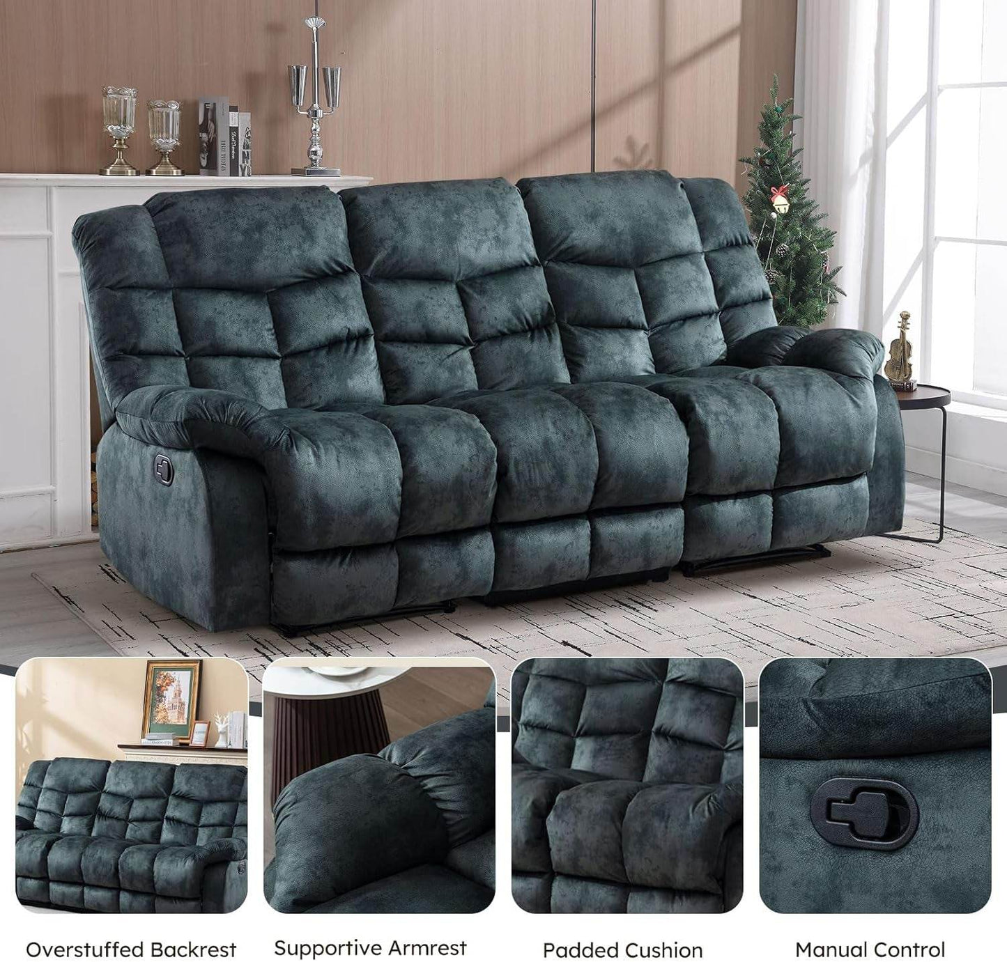 Reclining Living Room Set 3PC Bonded Manual Recliner Set, Grey - Loft&Timber