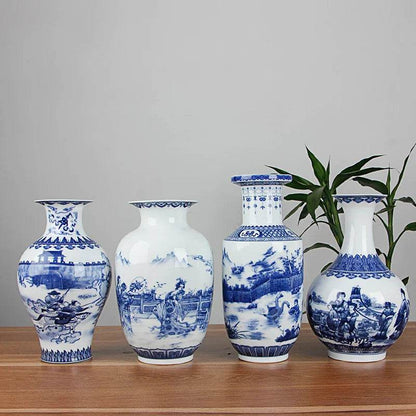 Classic Antique Chinese Blue and White Ceramic Vase - Loft&Timber