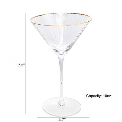 The Wine Savant Gold Rim Glasses 10 oz, Set of 4 Gold Rim Classic Manhattan Glasses For Martini, Cocktails, Champagne, Water & Wine - Classic Coupes Gilded Rimed, Crystal with Stems, Coupe - Loft&Timber