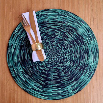 Set of 4 Round Placemats Covers Braided Green 14 Dia inch - Loft&Timber