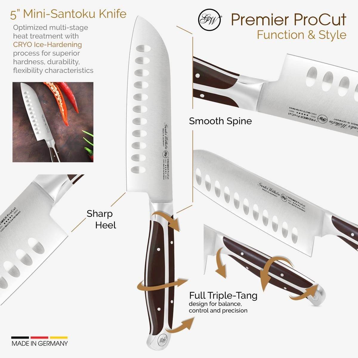 Gunter Wilhelm Premier Santoku Knife, 5 Inch | Dark Brown ABS Handle SKU: 30-317-0405 - Loft&Timber