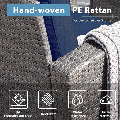 Navy Blue Outdoor Rattan Patio Furniture Set for Gatherings - Loft&Timber