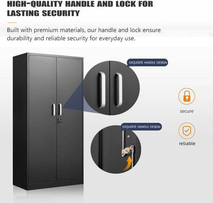 Metal Storage Cabinet with Adjustable Shelves,, 71'H, Black - Loft&Timber