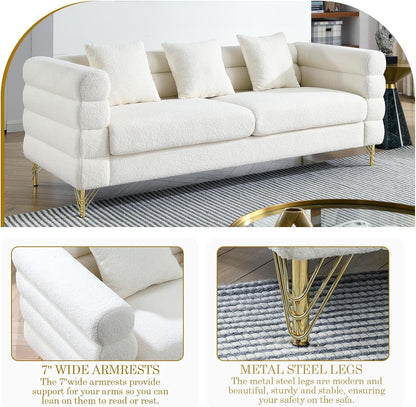 Sofa, 2 Pieces Sofa Set,Oversize 2/3 Seater Extra Deep Seat Sofa,Modern Upholstered Futon White Sofa Couch, Comfy Bouclé Cloud Sofa,Furniture for Living Room,Bedroom,Office,Apartment(White)-4
