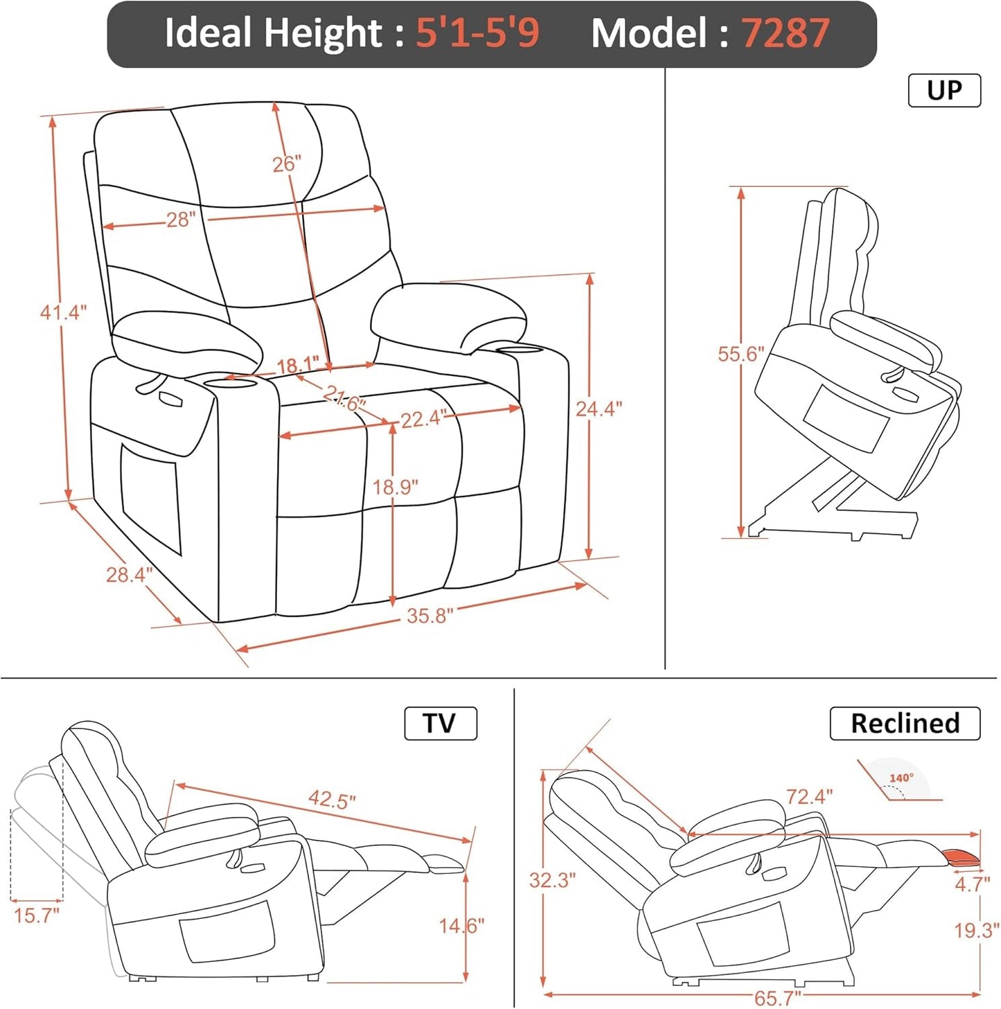 Power Lift Recliner Chair with Extended Footrest for Elderly People, Fabric 7287 (Light Grey, Medium-Regular)-2