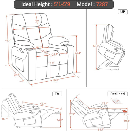 Power Lift Recliner Chair with Extended Footrest for Elderly People, Fabric 7287 (Light Grey, Medium-Regular)-2