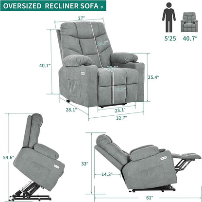 Electric Power Lift Recliner Chair with Massage and Heat (Grey) - Loft&Timber