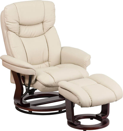 Allie Leathersoft Upholstered Recliner with Ottoman Footrest, Padded Swiveling Recliner Chair and Ottoman Set, Beige - Loft&Timber