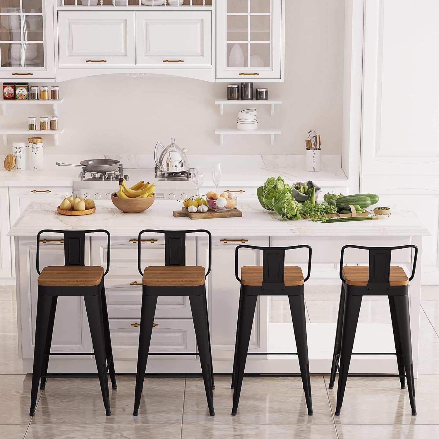 Modern Stackable Metal Bar Stools Set of Four - Loft&Timber