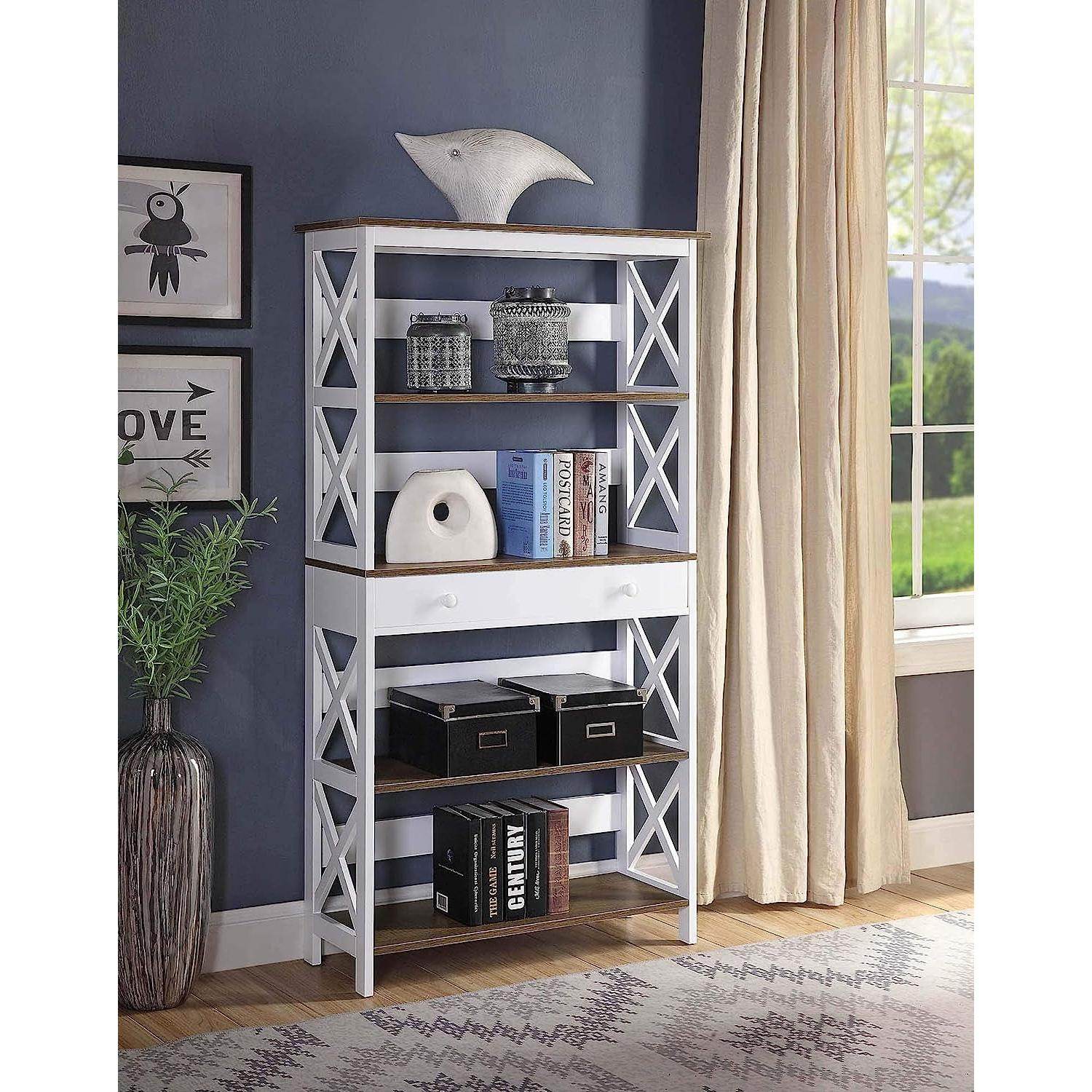 Driftwood and White Oxford Bookcase with Drawer - Loft&Timber