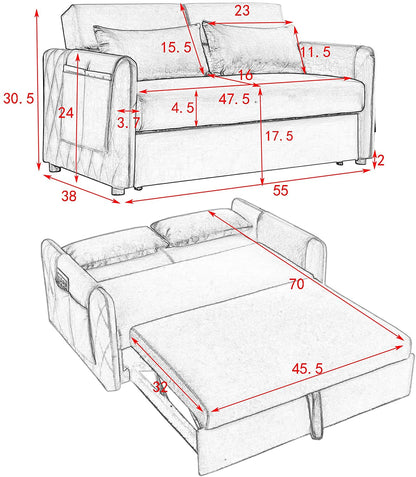55″ Velvet Convertible Sofa Bed with Adjustable Backrest-2