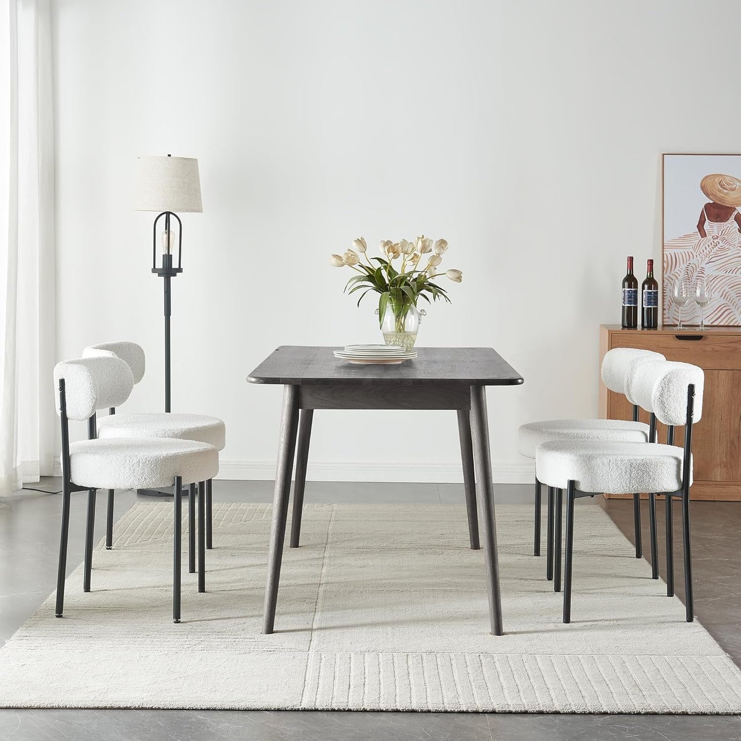 White Boucle Dining Chairs Set Of 2 For Dining Room-4