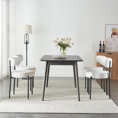 White Boucle Dining Chairs Set Of 2 For Dining Room-4