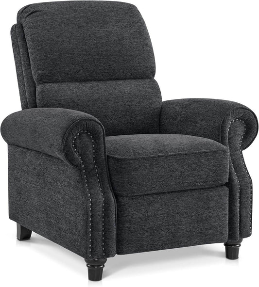Pushback Recliner Chair, Chenille Upholstered Accent in Gray - Loft&Timber