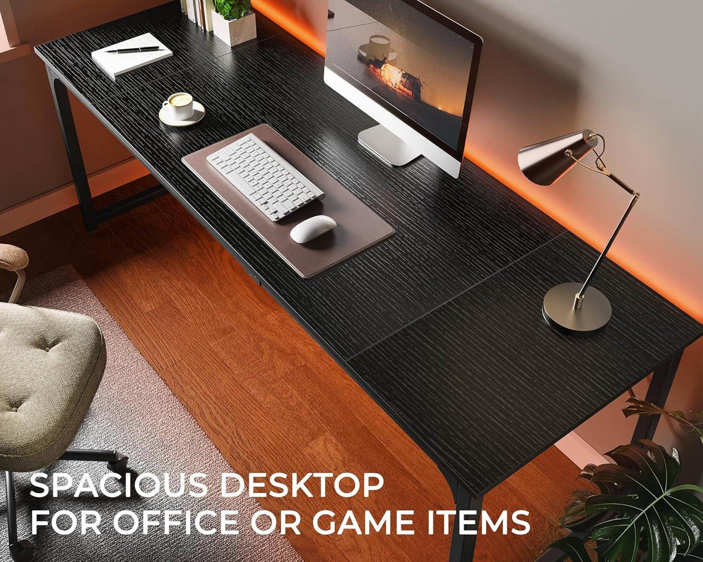 Computer Desk, 80 Inch Office Desk in Black - Loft&Timber