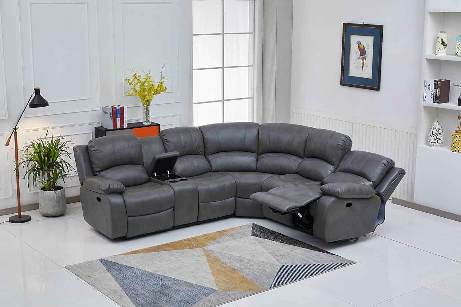 Bonded Leather Sectional Sofa 3 Recliners, Gray - Loft&Timber
