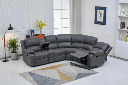 Bonded Leather Sectional Sofa 3 Recliners, Gray - Loft&Timber