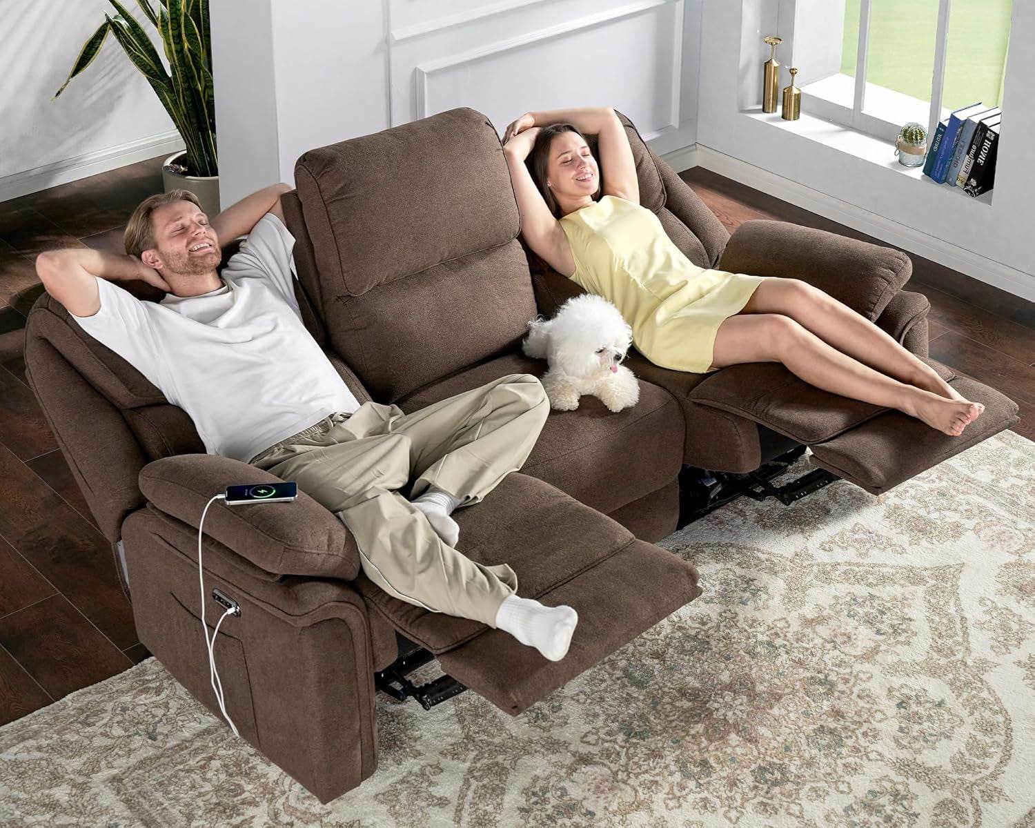Power Recliner Sofa, Brown Chenille - Loft&Timber