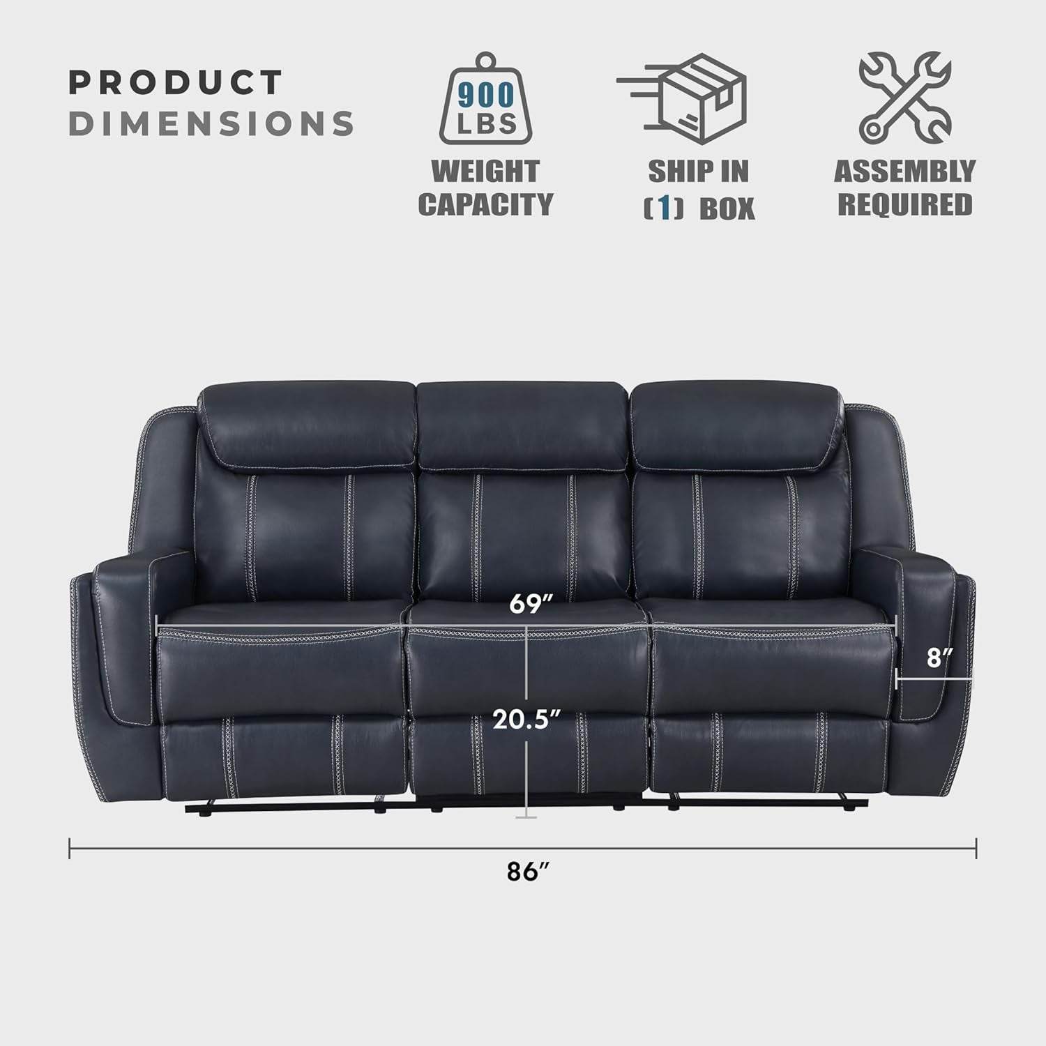 Recliner Living Room Set,Double Recliner Sofa and Loveseat, 2-Piece Set, Blue - Loft&Timber